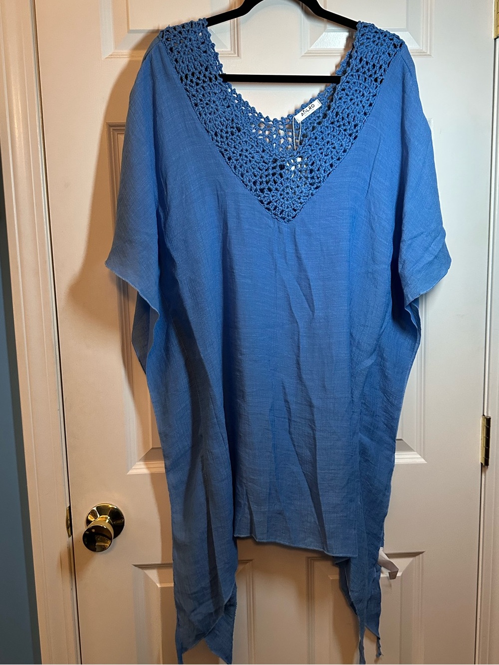 NWTS AOLRO Blue Crochet V-Neck Beach Cover Sz S